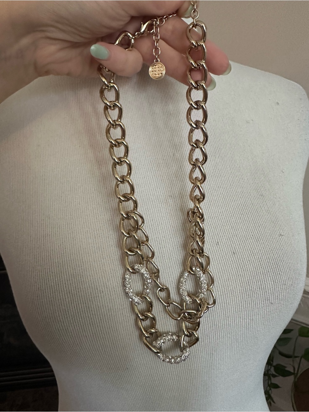 Dana Buchman Gold-Tone Chunky Chain Necklace with Crystal-Embellished Links